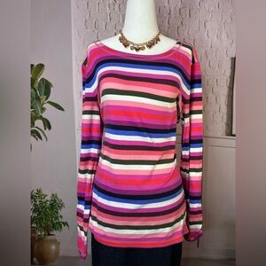 Talbots Pink and Purple Striped Long Sleeve Top large